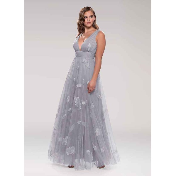 Blush Mark Lost In Paradise Grey Embroidery Tulle Maxi Dress